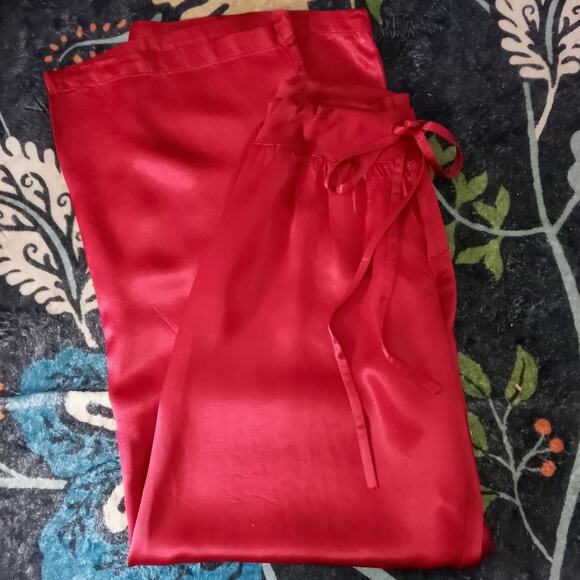PJ Harlow Red Satin Lounge Pants Jolie SZ XS Ribbed Drawstring Straight Leg - Picture 1 of 9